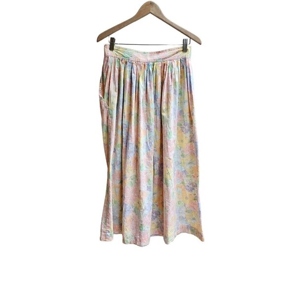 Vintage Calvin Klein Studio Floral Pastel Skirt, Cotton/Linen/Ramie, Size S/M - Picture 2 of 12